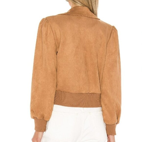 Lovers + Friends | Felix Jacket Faux Suede Bomber Jacket Camel Tan Size M - Picture 14 of 14